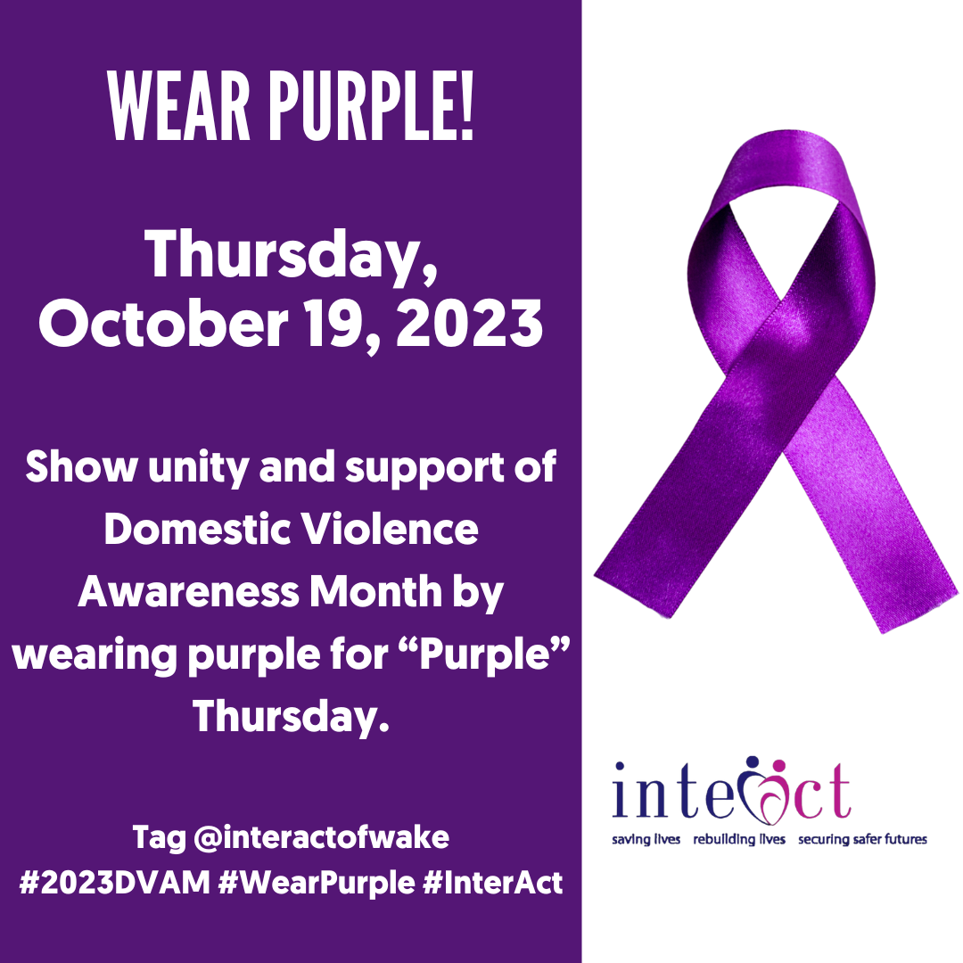 Let's unite in solidarity! Wear purple to stand with survivors of domestic violence and to show them they're not alone. Join the “Purple Thursday” campaign on October 19th by sharing a photo of yourself donning purple at home, work, or anywhere you choose. Extend the invite to friends, family, and colleagues. Together, we make a powerful statement of support.
