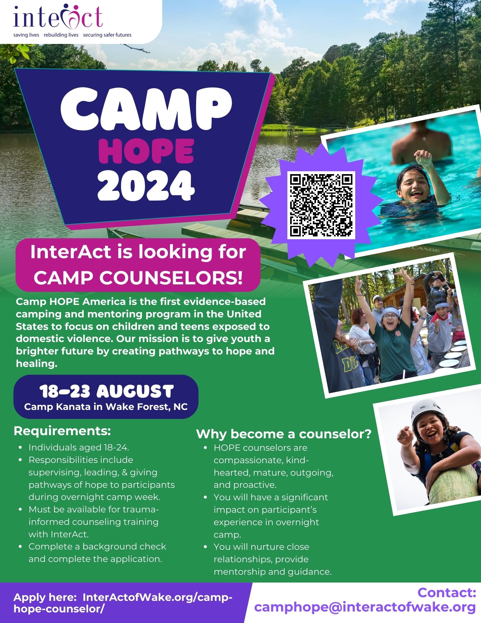 Camp Hope volunteers needed. email camphope@interactofwake.org